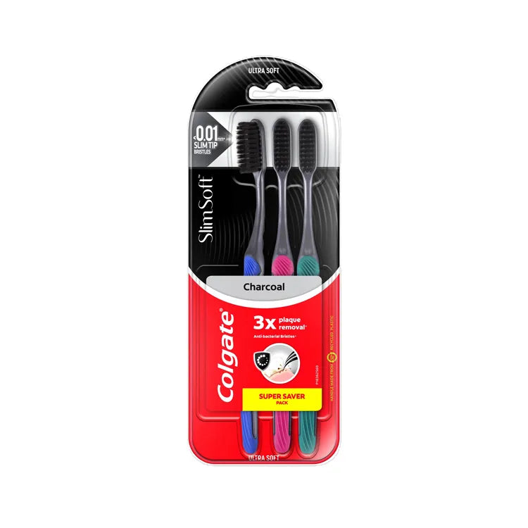 COLGATE SUPER VALUE PACK TOOTHBRUSH SLIM SOFT CHARCOAL