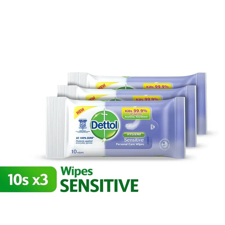 DETTOL PERSONAL CARE WIPES SENSITIVE 10S X 3