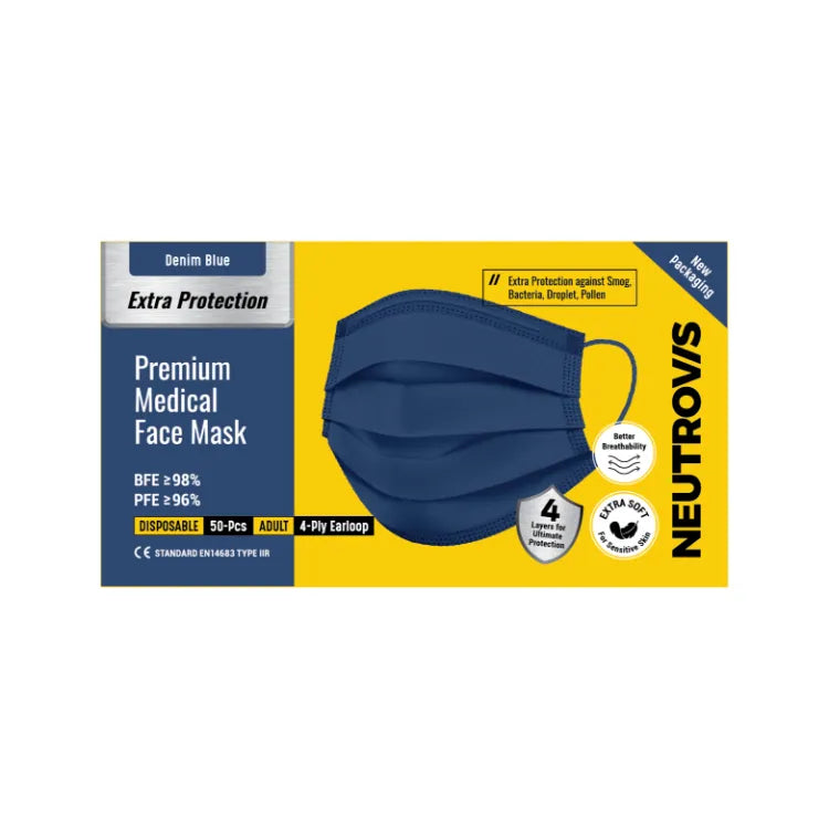 NEUTROVIS 4PLY PREMIUM FACE MASK DENIM BLUE 50S