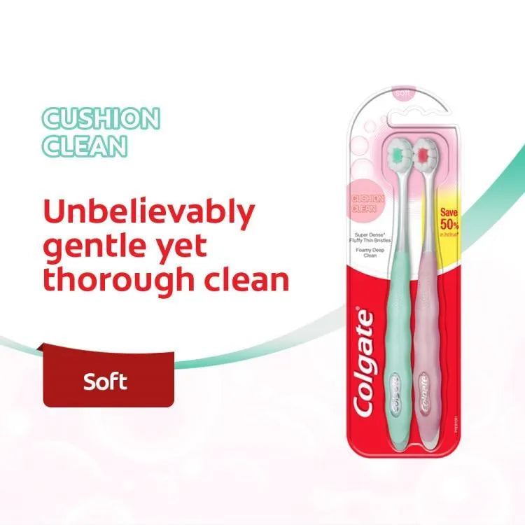 COLGATE CUSHION CLEAN SUPER DENSE FLUFFY TOOTHBRUSH VALUEPACK 2S (SOFT)