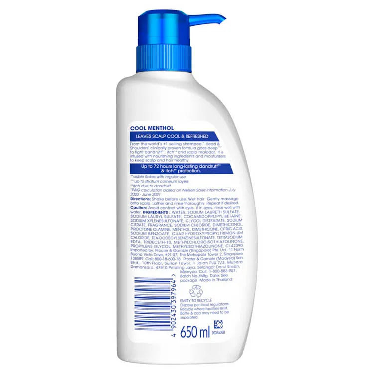 HEAD AND SHOULDERS SHAMPOO COOL MENTHOL ANTI DANDRUFF 650ML