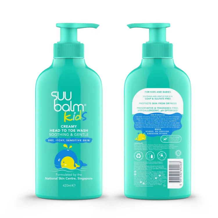 SUU BALM KIDS DUAL SOOTHING & MOISTURISING HEAD-TO-TOE WASH 420ML