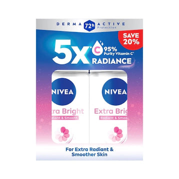 NIVEA DEODORANT EXTRA BRIGHTENING ROLL ON TWP 2X50ML