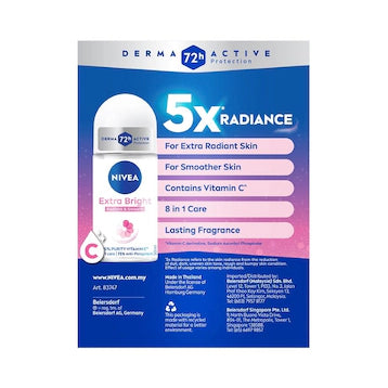 NIVEA DEODORANT EXTRA BRIGHTENING ROLL ON TWP 2X50ML