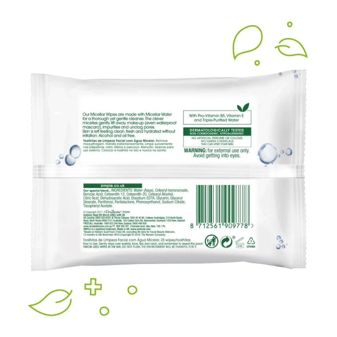 SIMPLE MICELLAR CLEANSING WIPES 25'S