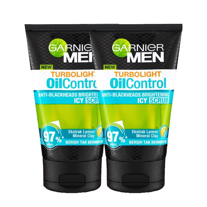 GARNIER MEN TURBOLIGHT BLACKHEADS ICY SCRUB TWIN PACK 2X100ML