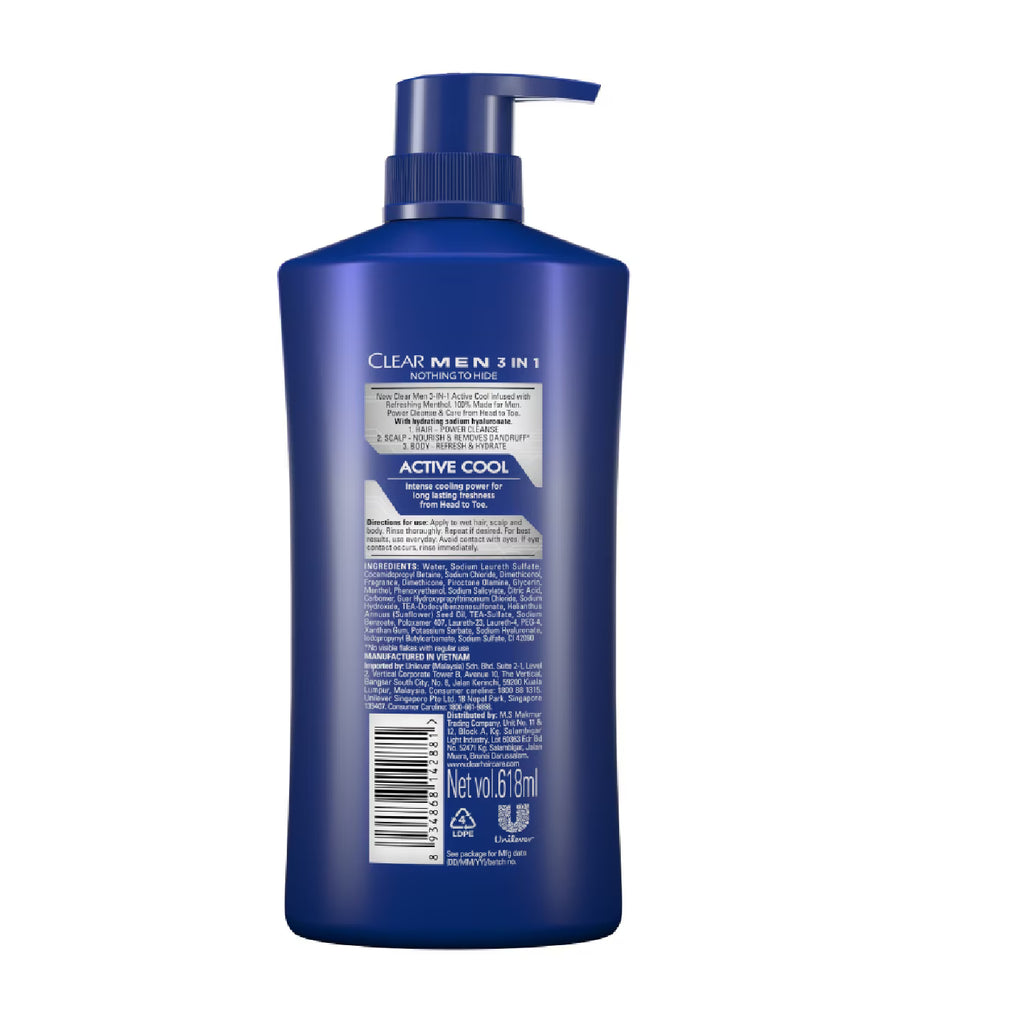 CLEAR MEN 3-IN-1 ACTIVE COOL 618ML