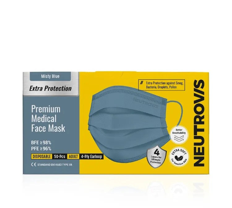 NEUTROVIS 4PLY PREMIUM FACE MASK MISTY BLUE 50S